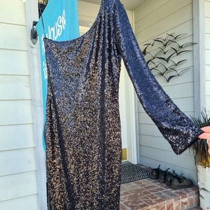 Sequin Slit, One Shoulder Dress
